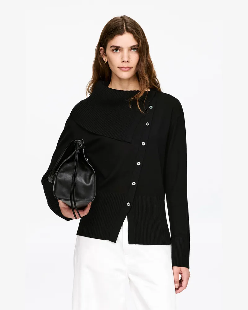 Arket Asymmetrische Strickjacke Aus Wolle -Schwarz Schwarz