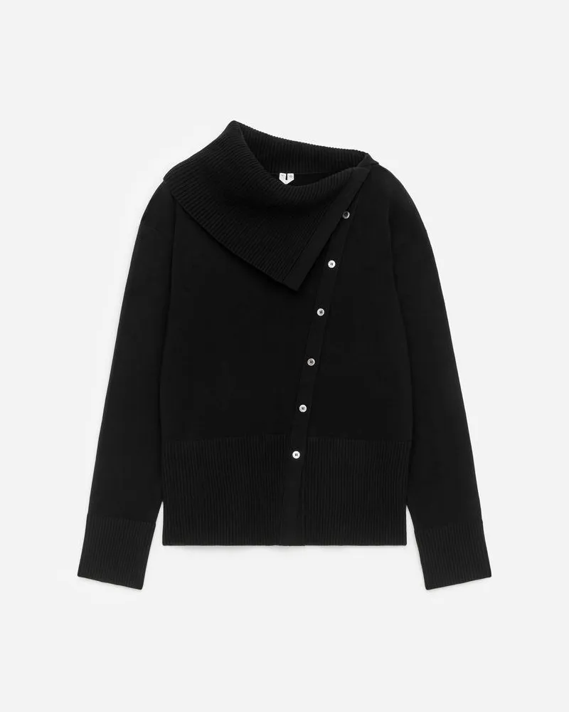 Arket Asymmetrische Strickjacke Aus Wolle -Schwarz Schwarz