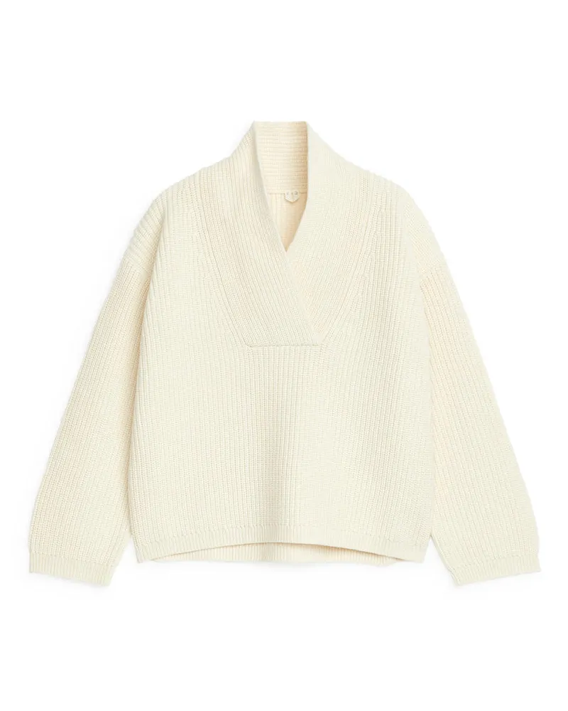 Arket Pullover Mit Schalkragen - Weiß Cremeweiß
