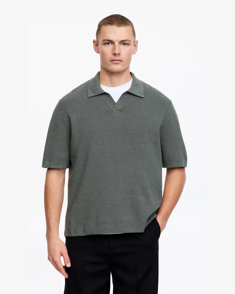 Arket Poloshirt Aus Baumwoll-Leinen -Grau Grau