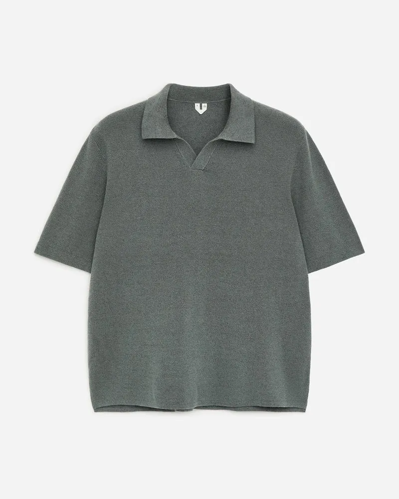 Arket Poloshirt Aus Baumwoll-Leinen -Grau Grau