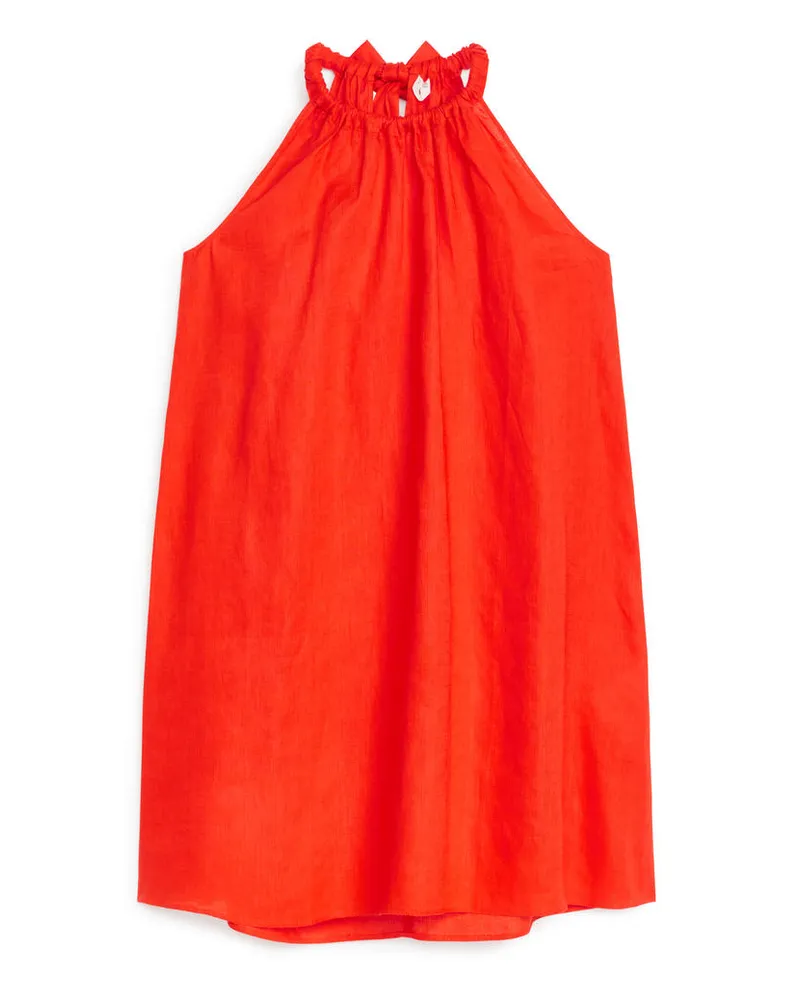 Arket Leinenkleid Mit Schleife -Orange Orange