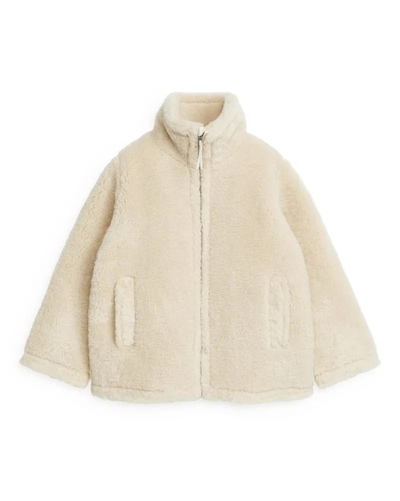 Arket Flauschige Teddyjacke Cremeweiß