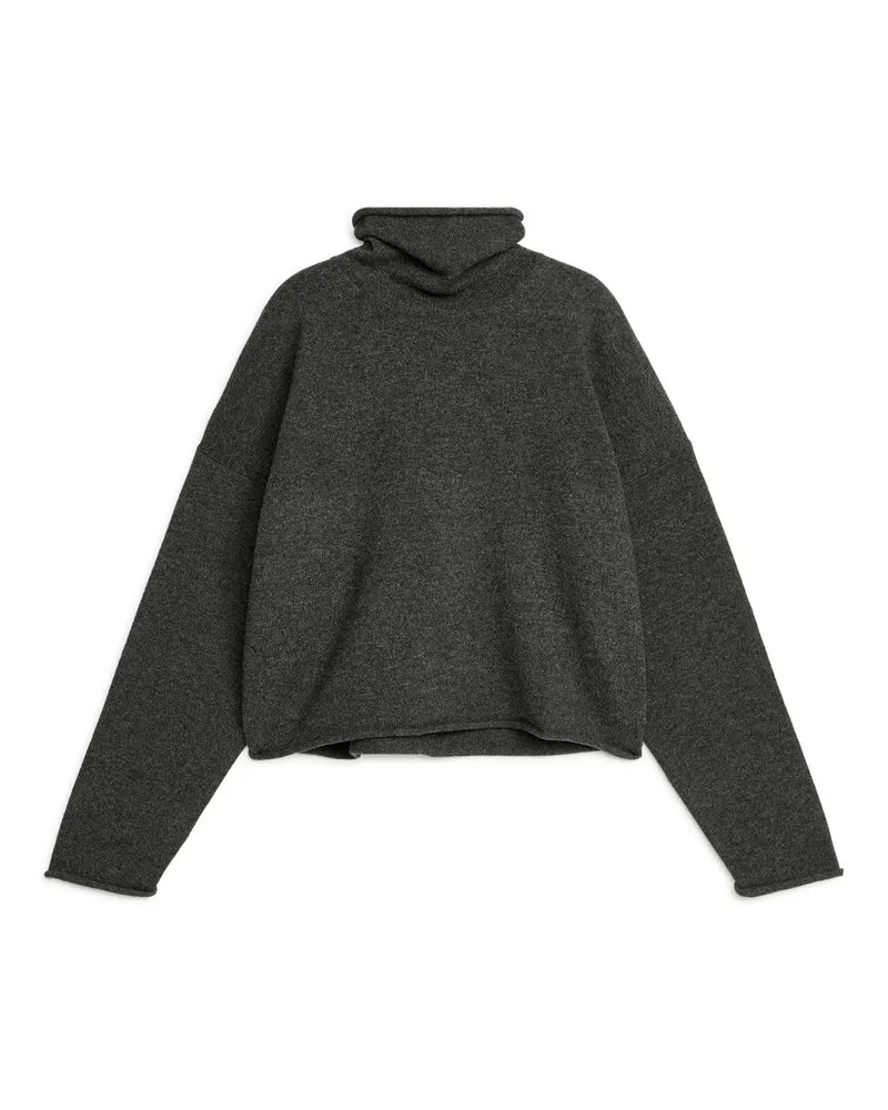 Arket Wollpullover Mit Hohem Kragen - Grau|Schwarz Dunkelgrau