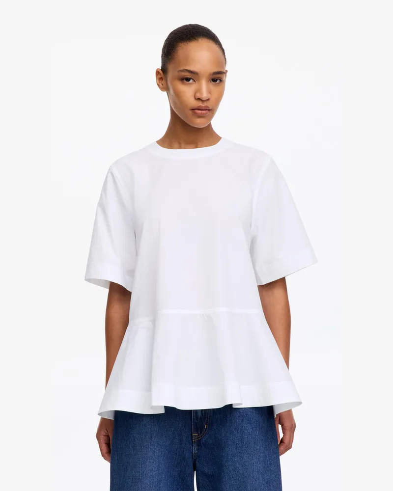 Arket T-Shirt Aus Pima-Baumwolle Mit Schößchen -Weiß Weiß