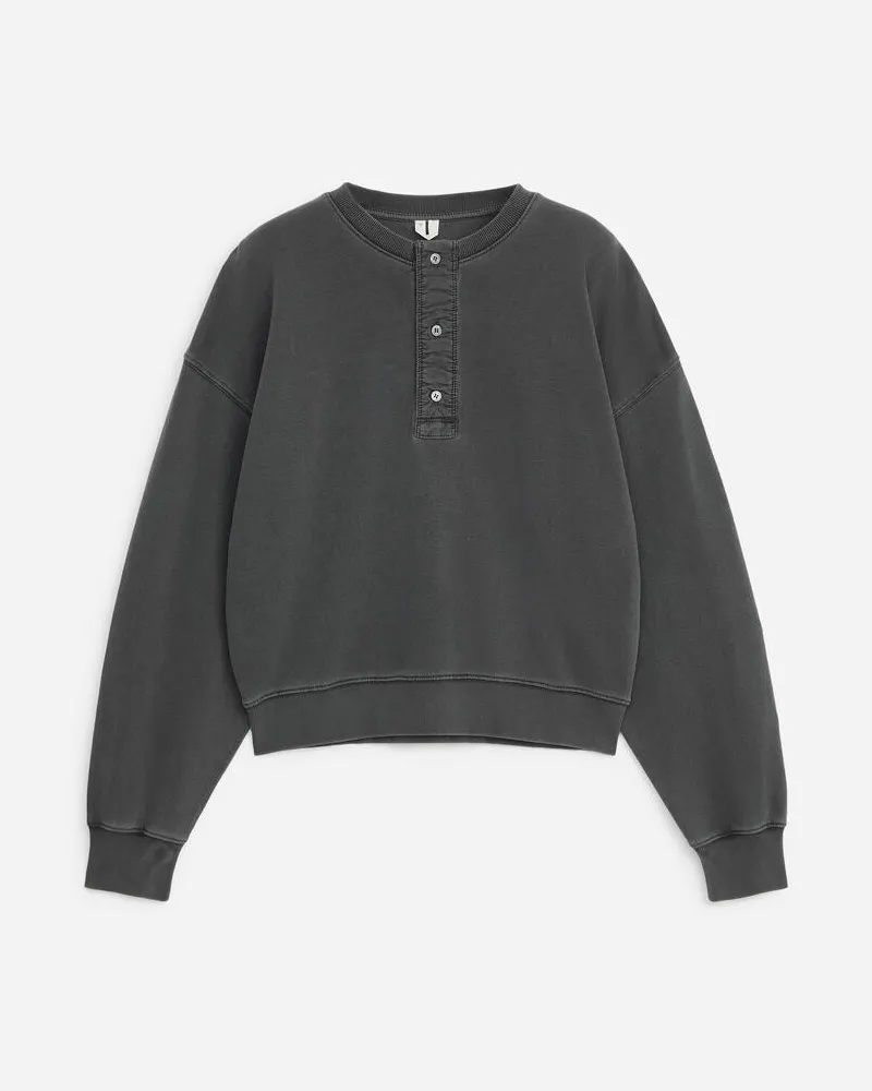 Arket Henley-Sweatshirt Aus Baumwolle -Schwarz Schwarz