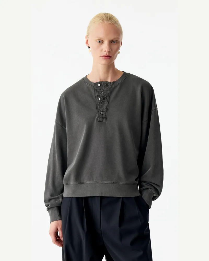Arket Henley-Sweatshirt Aus Baumwolle -Schwarz Schwarz