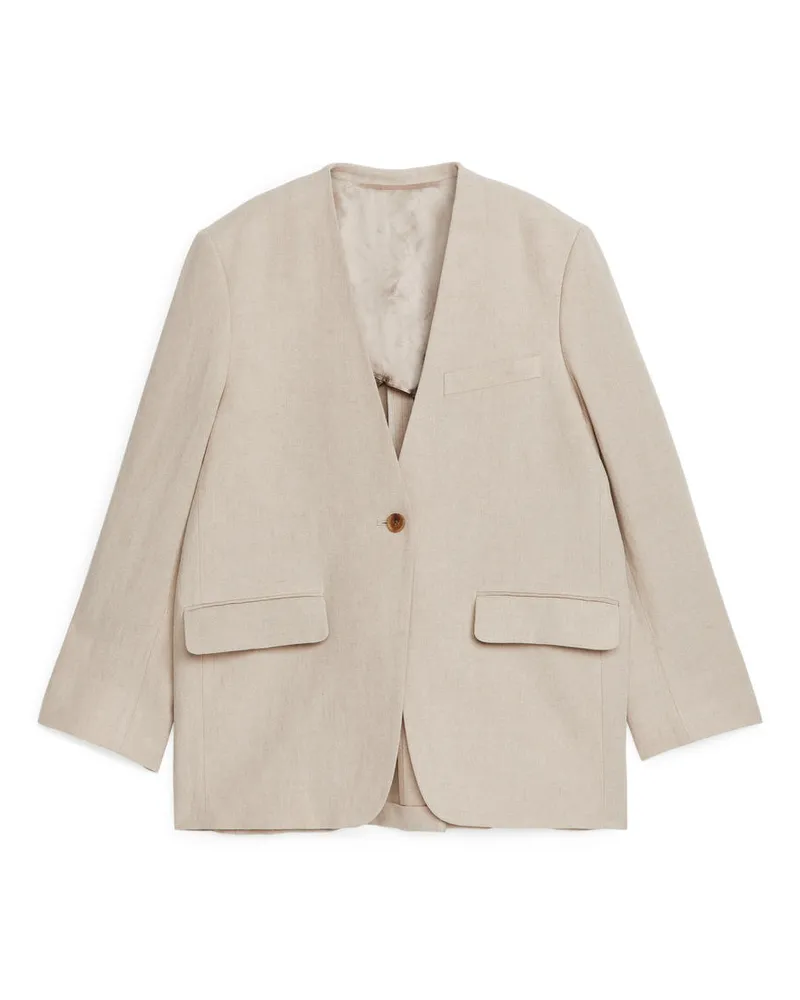 Arket Leinenblazer Ohne Kragen Beige