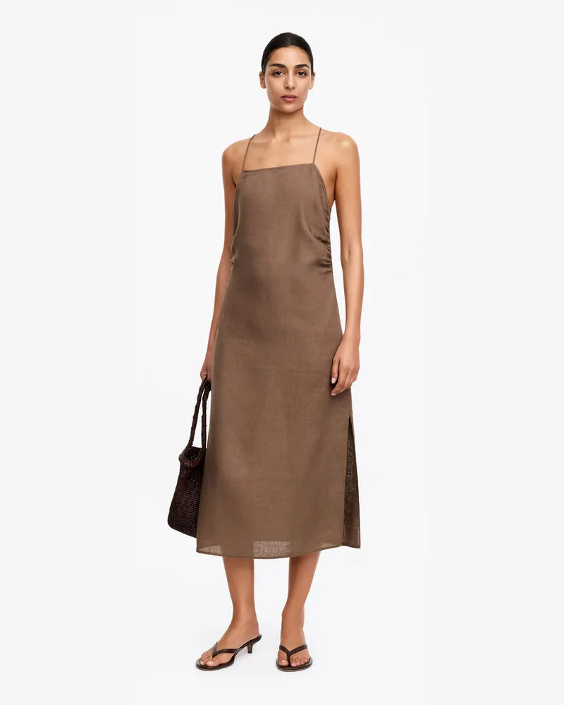 Arket Midikleid Aus Leinen -Braun Braun