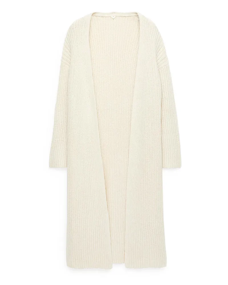 Arket Lange Rippstrickjacke - Weiß Weiß
