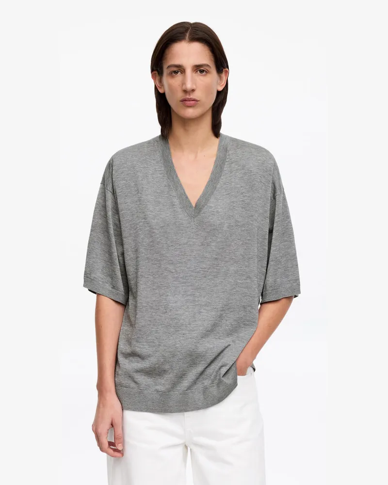 Arket Oberteil Aus Baumwolle Und Seide Mit V-Ausschnitt -Grau Grau