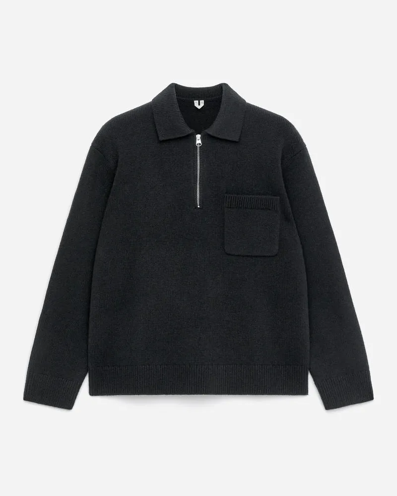 Arket Gestricktes Polohemd Aus Wolle Mit Reißverschluss -Schwarz Schwarz
