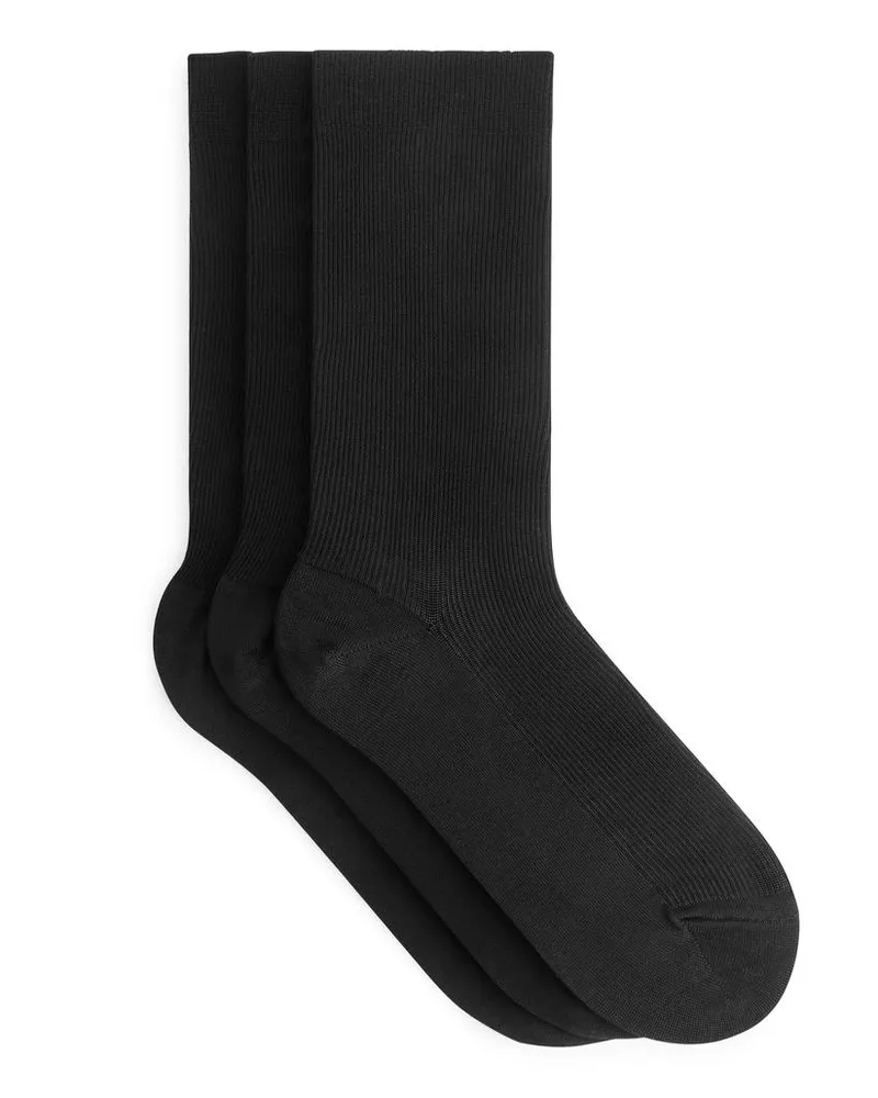 Arket Socken Aus Merzerisierter Baumwolle, Im 3Er-Pack - Schwarz Schwarz