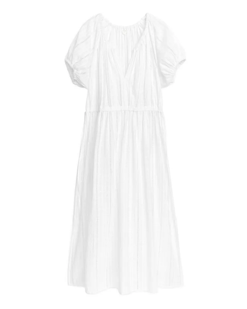 Arket Kleid Mit Lochstickerei - Weiß Weiß