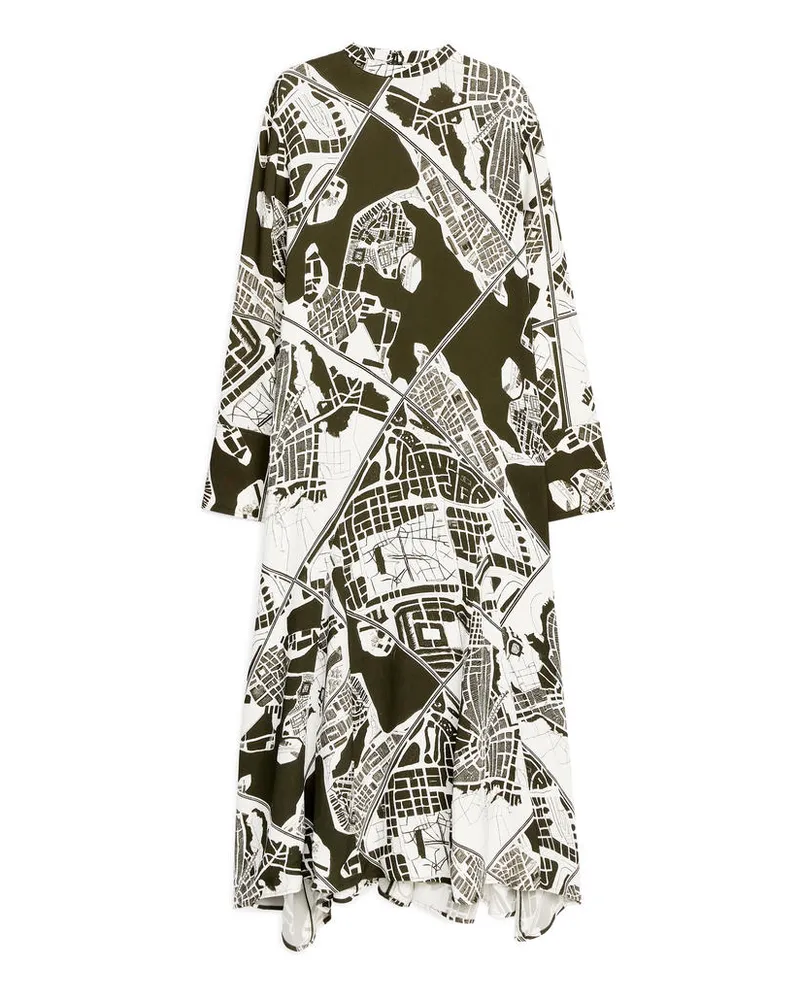 Arket Maxikleid Mit Stockholm-Print - Grün|Mehrfarbig|Weiß Cremeweiß