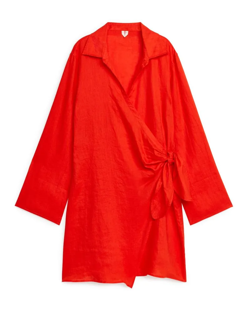 Arket Wickelkleid Aus Leinen - Rot Knallrot