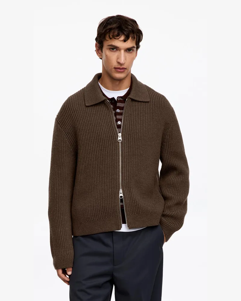 Arket Woll- Und Baumwollstrickjacke Mit Reißverschluss -Braun Braun