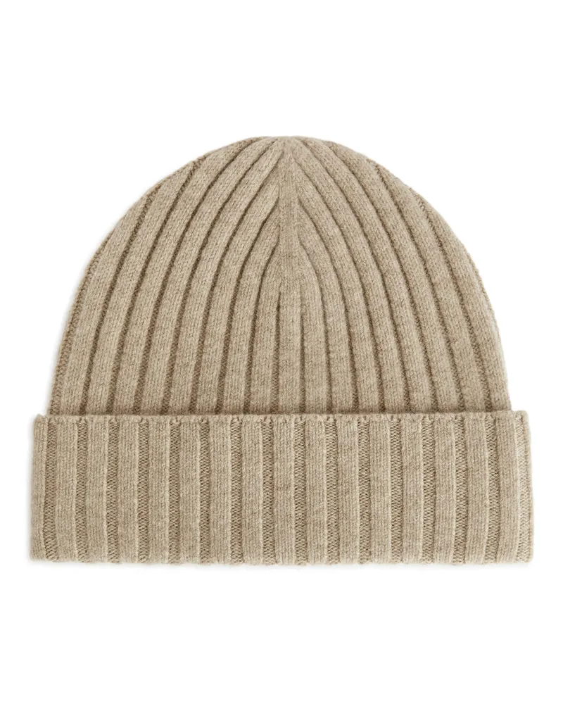 Arket Gerippte Beanie Aus Merinowollmischung - Beige Hafer