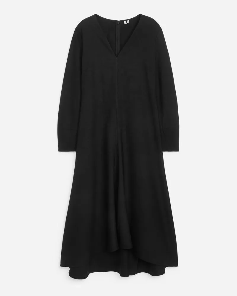 Arket Ausgestelltes Midikleid Aus Wollmischung -Schwarz Schwarz