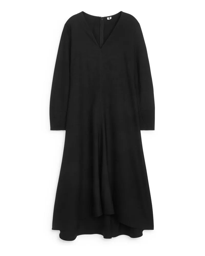 Arket Ausgestelltes Midikleid Aus Wollmischung - Schwarz Schwarz