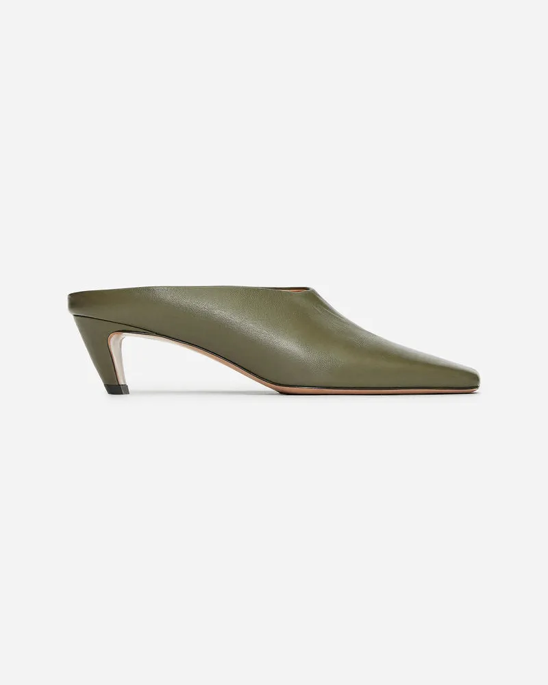 Arket Mules Aus Leder Mit Absatz - Grün Khaki