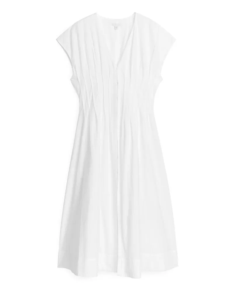 Arket Midikleid Mit Falten - Weiß Weiß