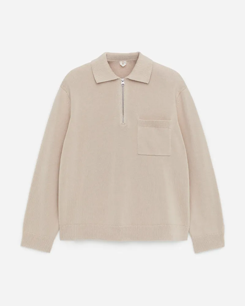 Arket Baumwollpullover Mit Kurzem Reißverschluss - Beige Beige