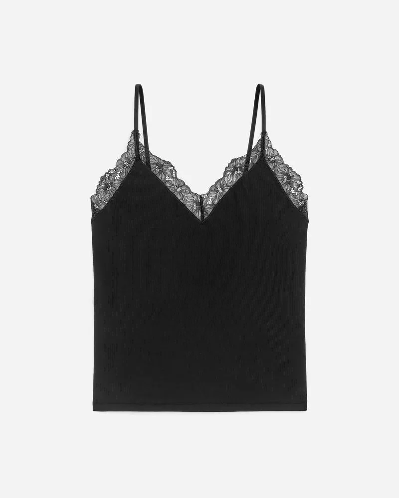 Arket Trägertop Mit Spitze -Schwarz Schwarz