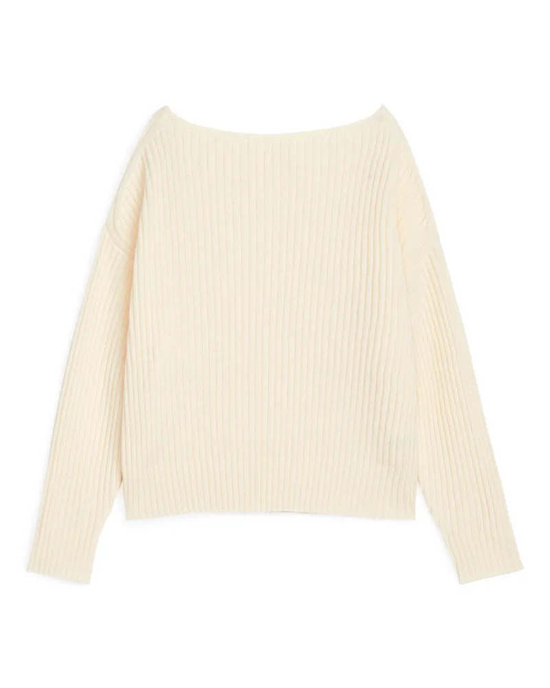 Arket Gerippter Wollpullover - Weiß Cremeweiß