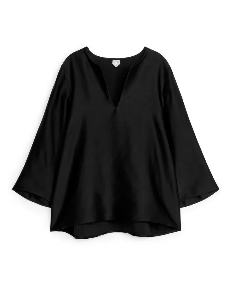 Arket Bluse Aus Leinenmischung - Schwarz Schwarz