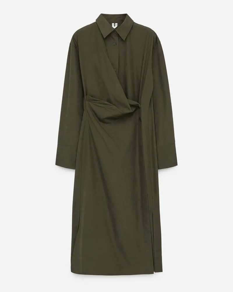 Arket Wickelkleid In Midilänge - Grün Dunkelgrün