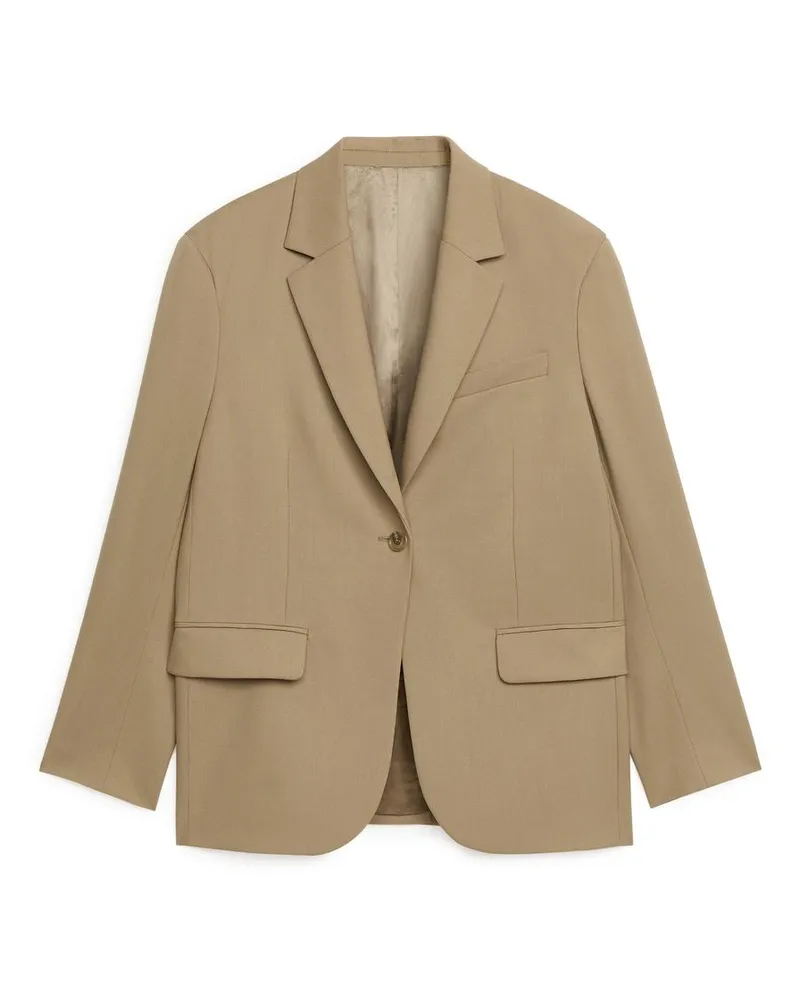Arket Oversized-Blazer Aus Wolle Und Hopsack - Beige Dunkelbeige