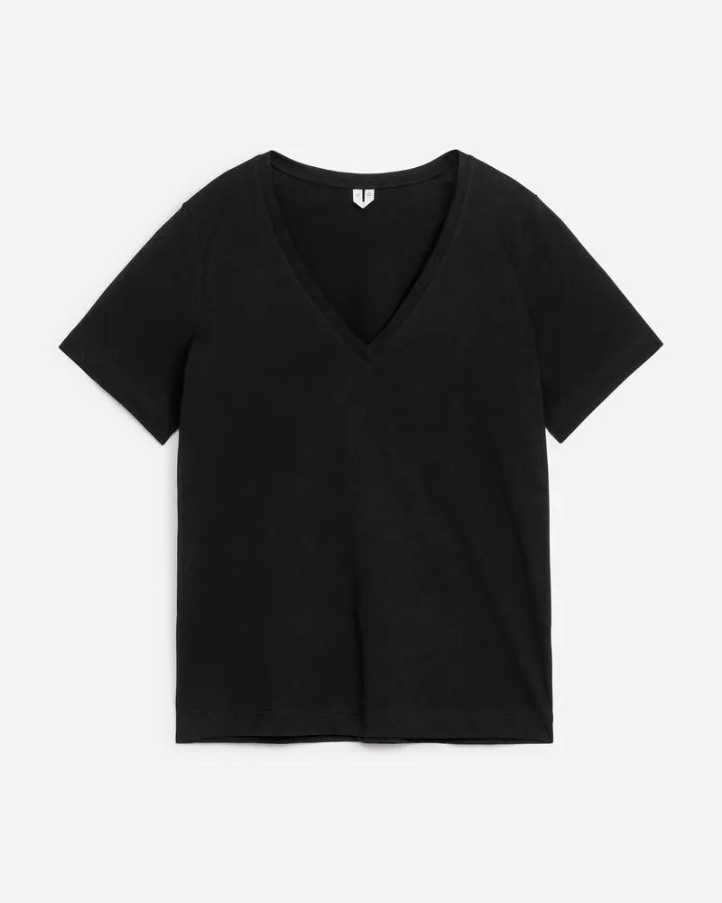 Arket T-Shirt Mit V-Ausschnitt - Schwarz Schwarz