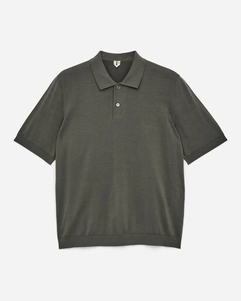 Arket Poloshirt Aus Baumwolle Und Seide - Grün Khaki