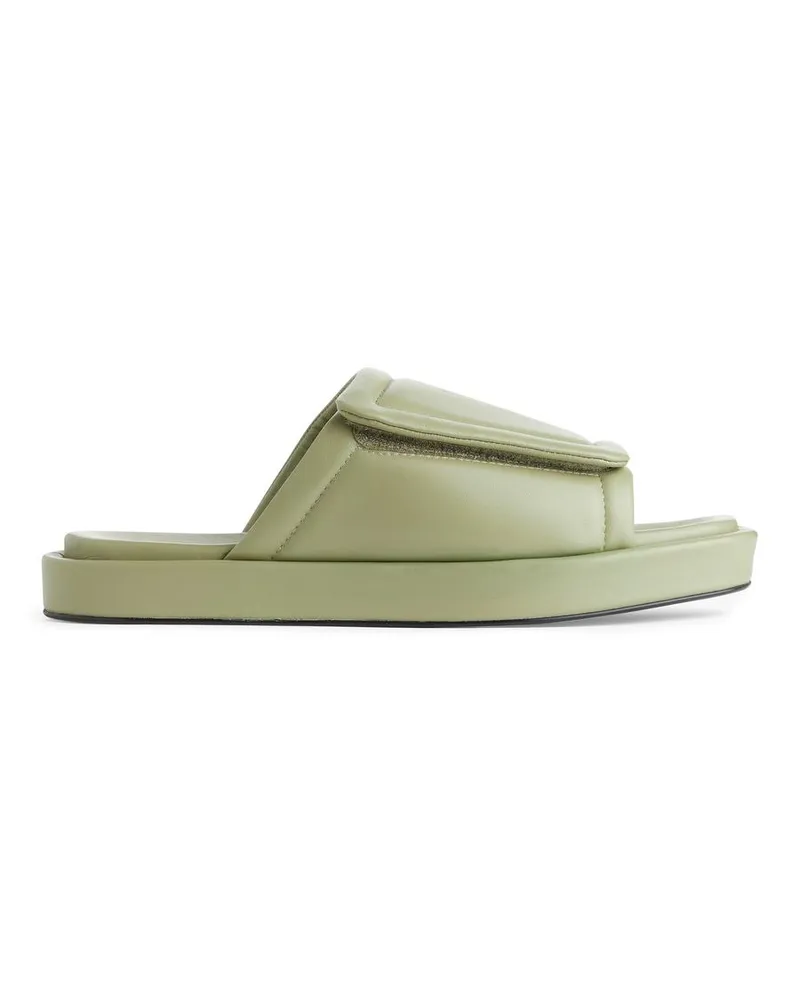 Arket Gepolsterte Leder-Pantoletten - Grün Khaki