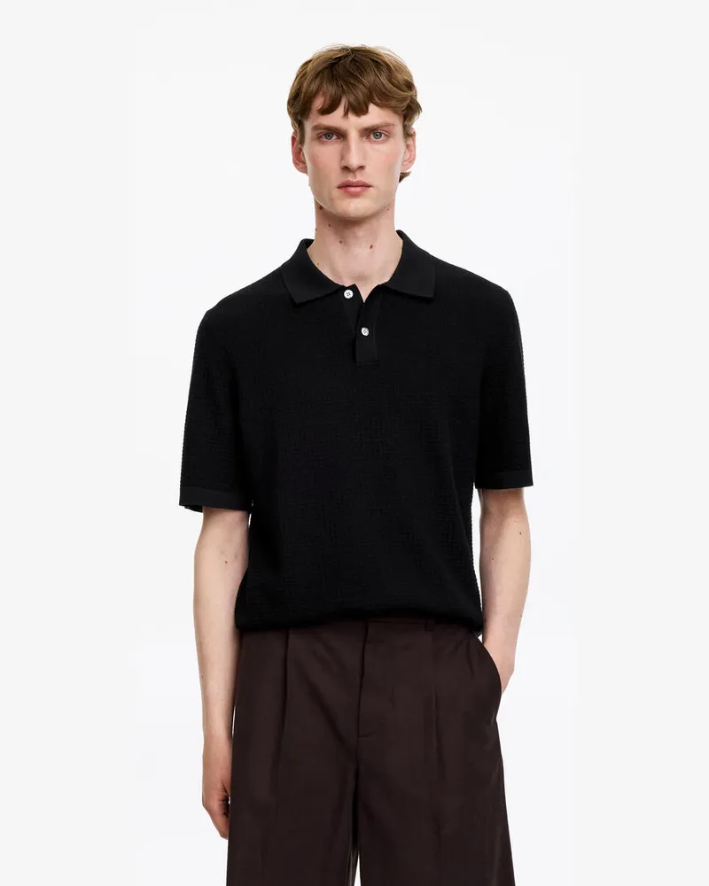 Arket Gestricktes Poloshirt Aus Baumwolle -Schwarz Schwarz