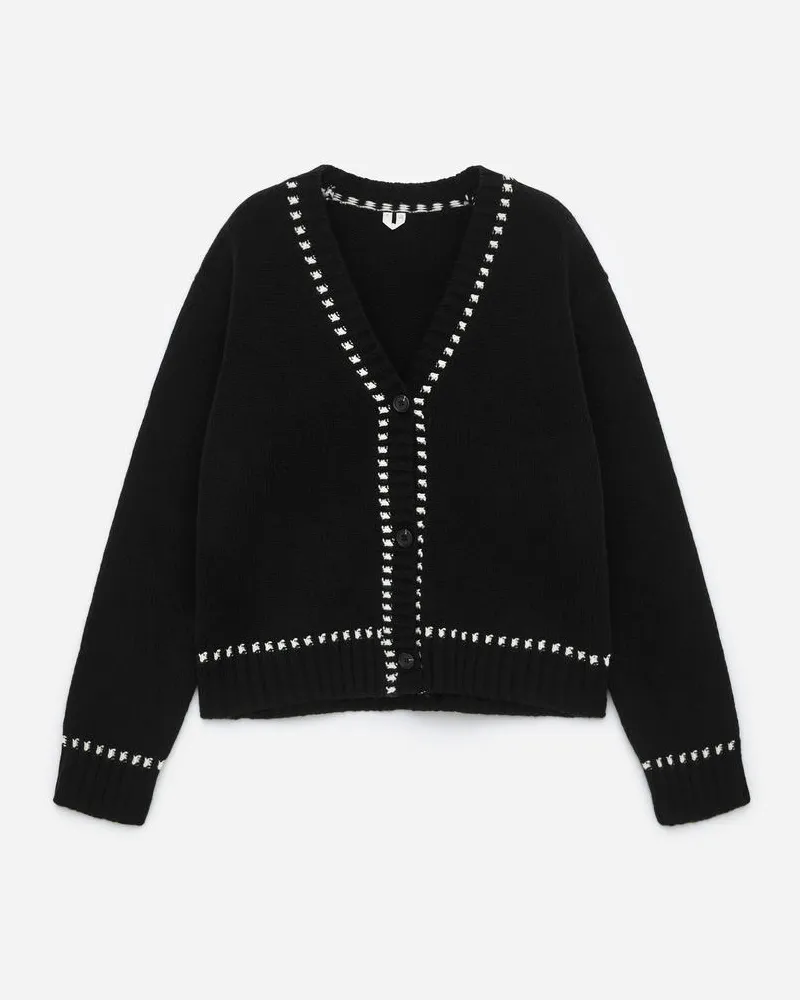 Arket Wollstrickjacke Mit Kontrastmuster - Schwarz Schwarz