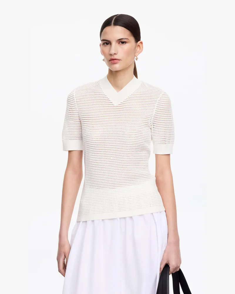 Arket Pointelle-Oberteil Mit V-Ausschnitt -Weiß Weiß
