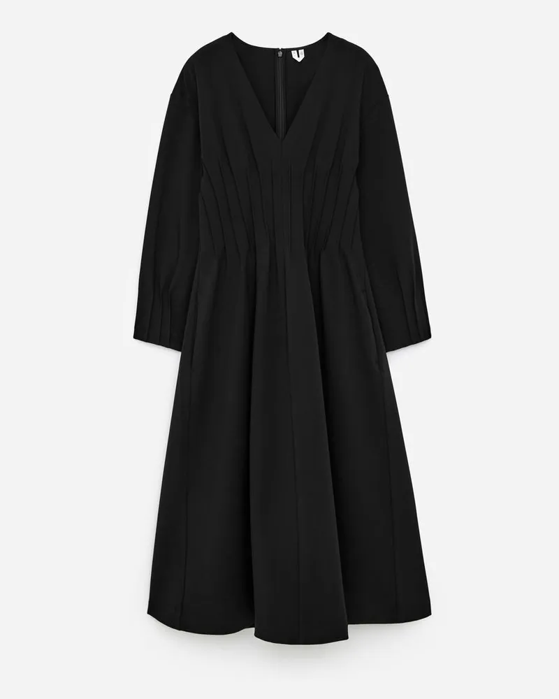 Arket Kleid Mit V-Ausschnitt Und Falten - Schwarz Schwarz