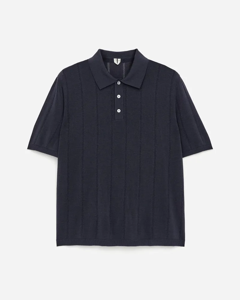 Arket Poloshirt Im Pointelle-Strick -Blau Blau