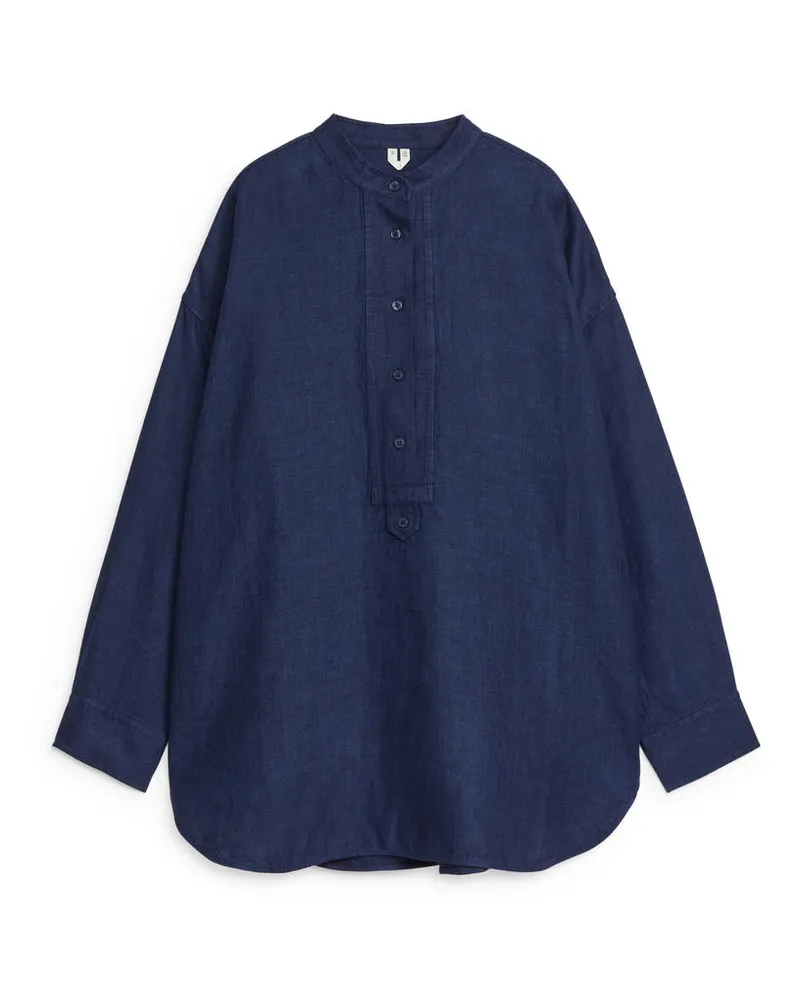Arket Popover-Hemd Aus Leinen - Blau Indigoblau