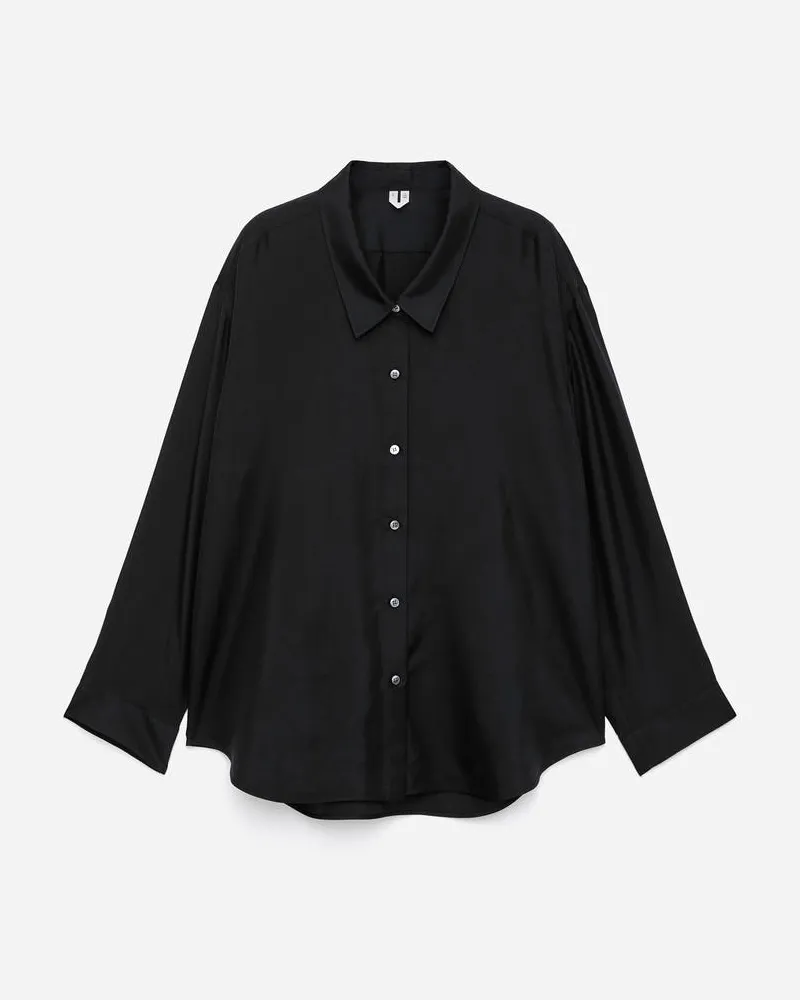 Arket Hemd Aus Seidentwill -Schwarz Schwarz