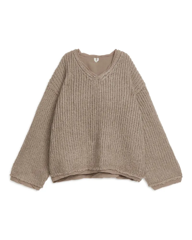 Arket Strickpullover Aus Wolle Und Mohair - Grau|Beige Taupe