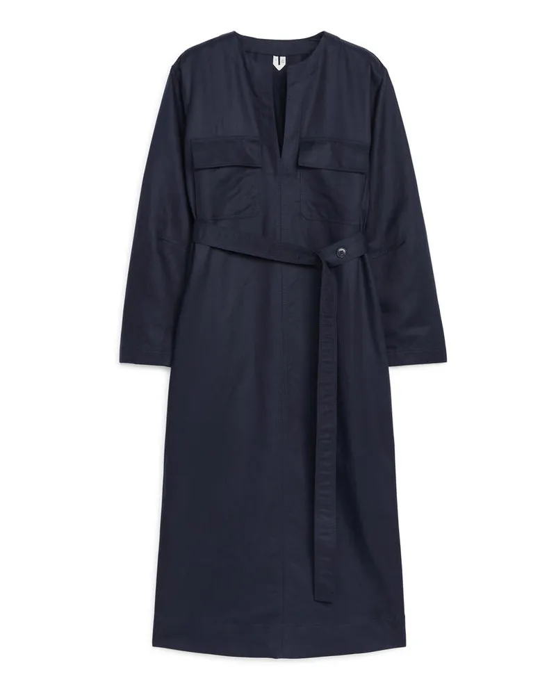 Arket Kleid Aus Leinen Und Lyocell - Blau Dunkelblau