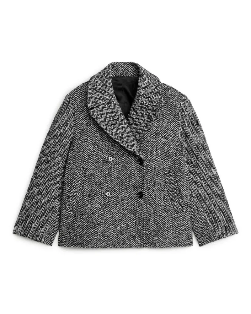 Arket Cabanjacke Mit Fischgrätmuster - Schwarz|Mehrfarbig|Weiß|Grau Schwarz