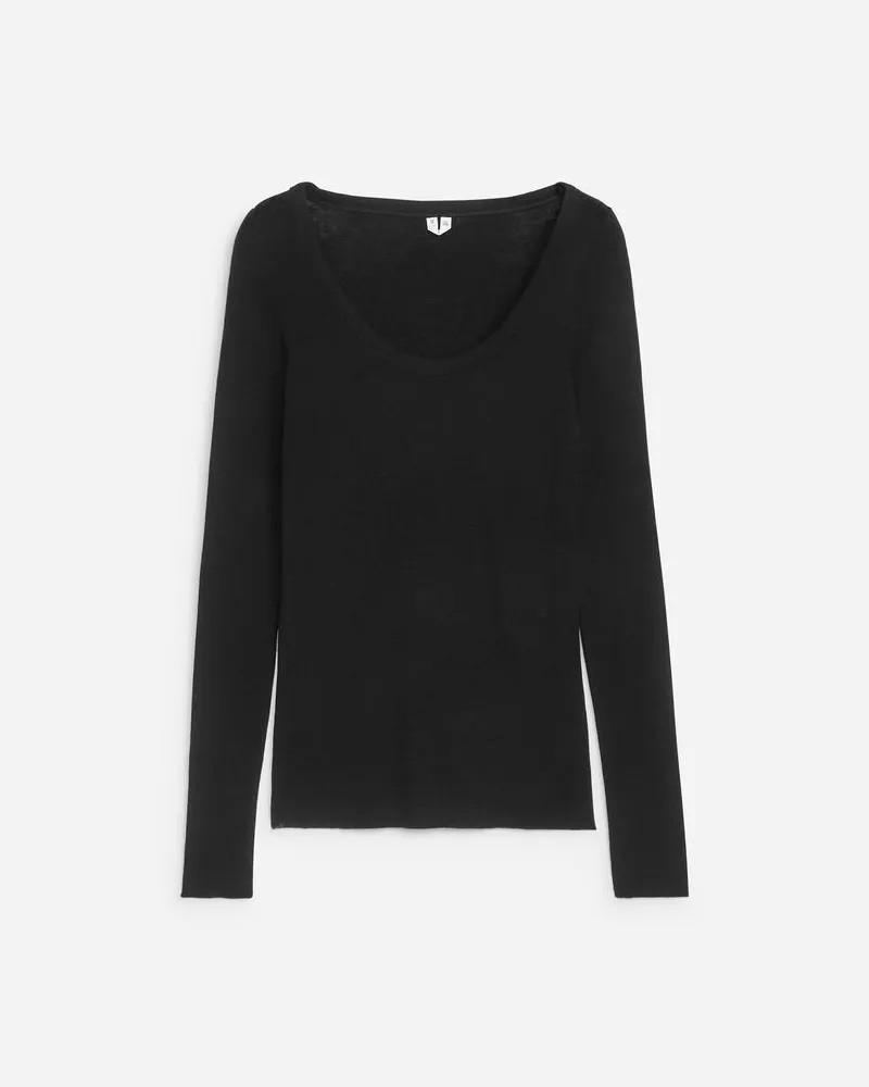 Arket Rippstrick-Oberteil Aus Wolle -Schwarz Schwarz