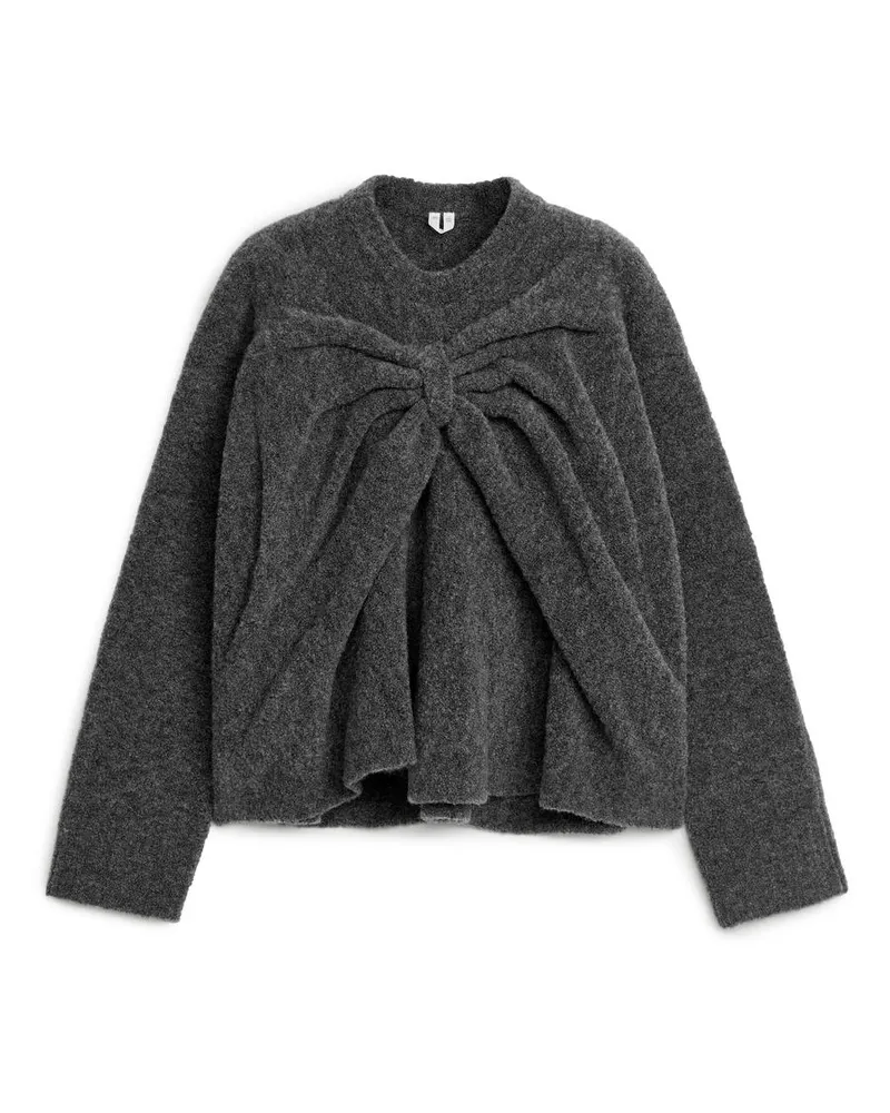 Arket Wollpullover Mit Schleifendetail - Grau Graumeliert
