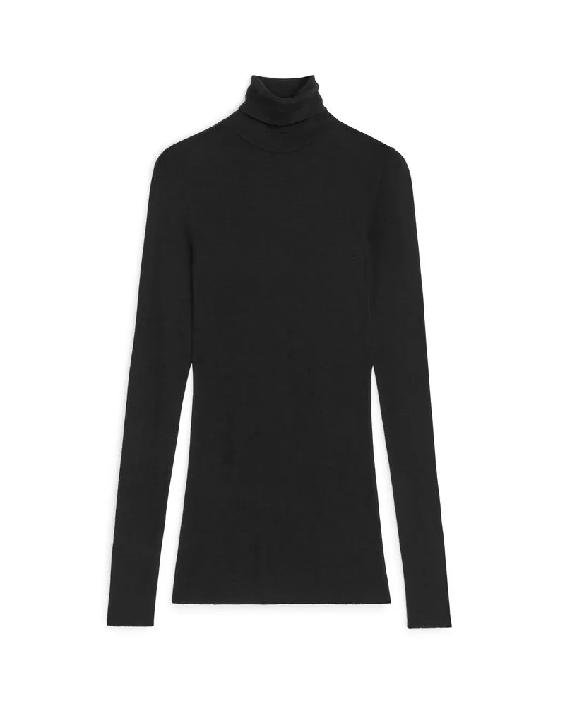 Arket Hauchdünner Rollkragenpullover Aus Merinowolle - Schwarz Schwarz
