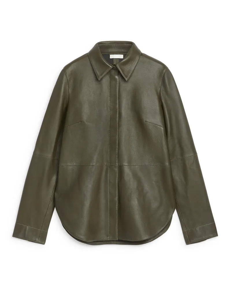 Arket Lederhemd - Grün Khaki