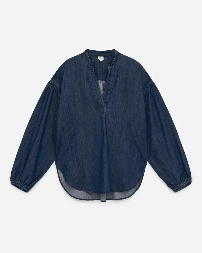 Arket Denimbluse Mit Voluminösen Ärmeln - Blau Verwaschenes
